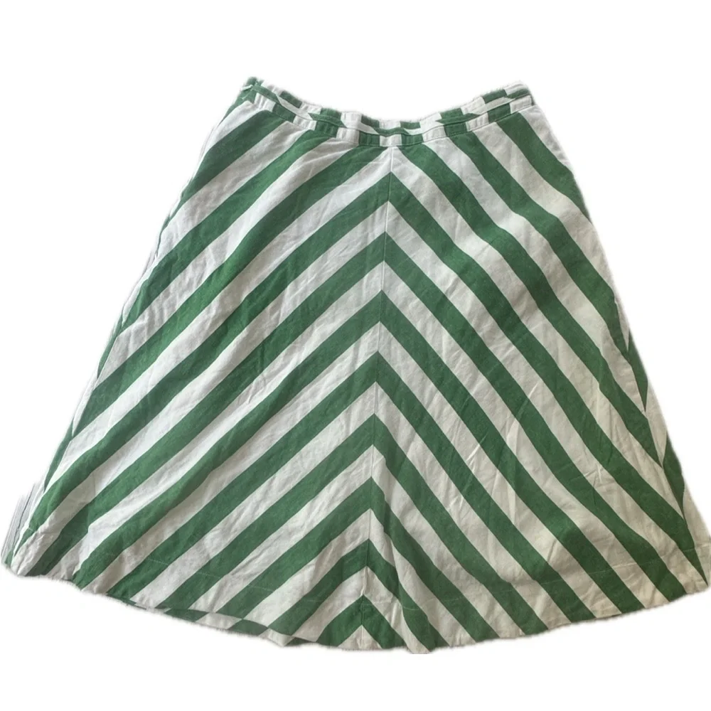 9-H15 STCL by Anthropologie A-Line Skirt Pockets Chevron Print Green/White 6